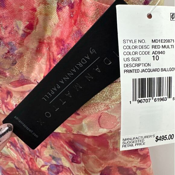 Aidan Mattox Red Multi Printed Jacquard One Shoulder Ball Gown Size 10 - Picture 11 of 12